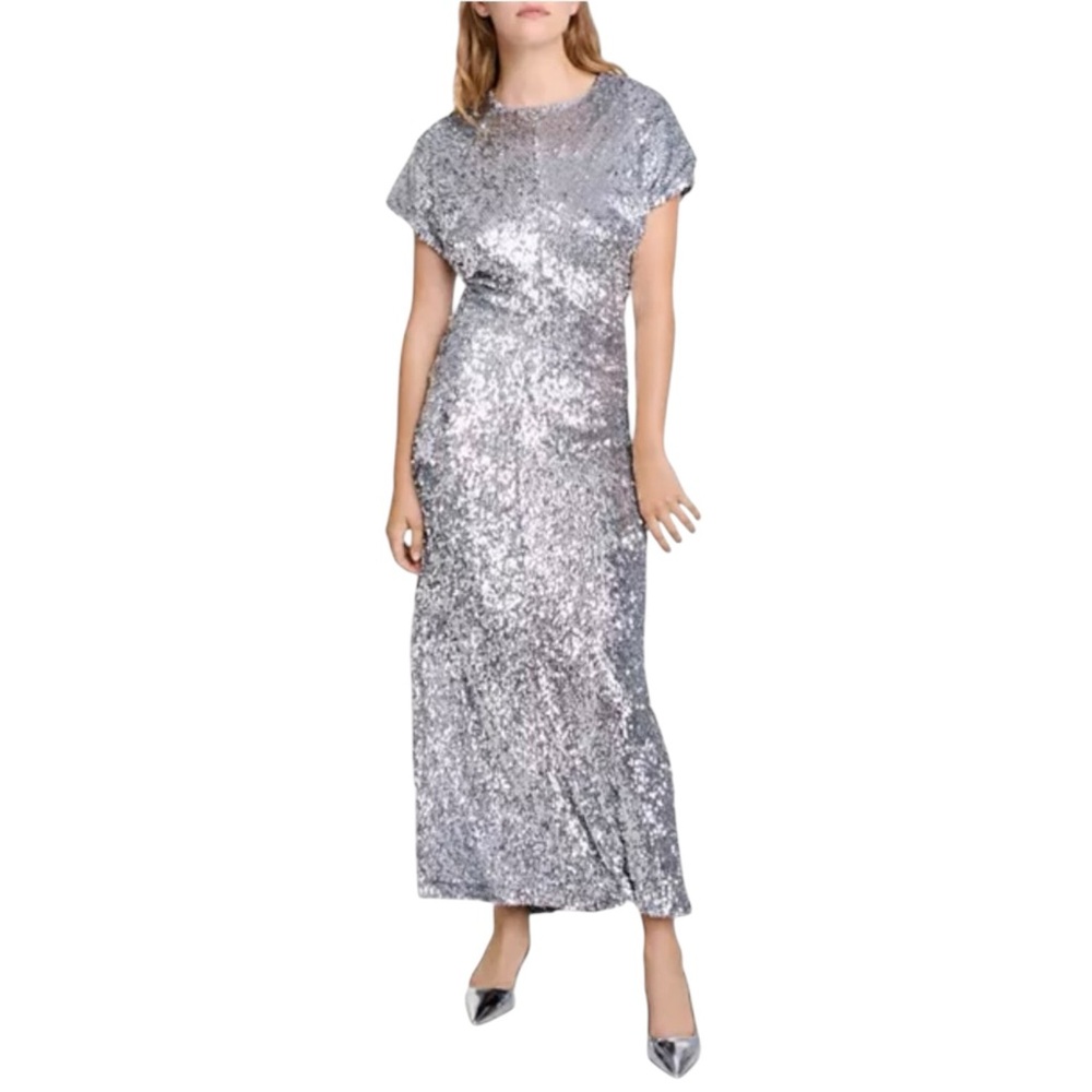 NWT Maje Argent Silver Sequin Dress Size 36 US 4 - Picture 5 of 13